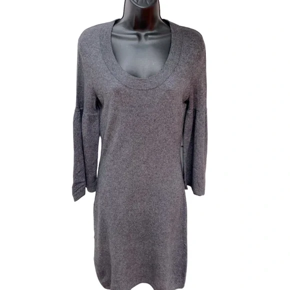 Design History Even Sweater Dress Gray w Bishop Sleeve & Scoop Neck Size L  EUC